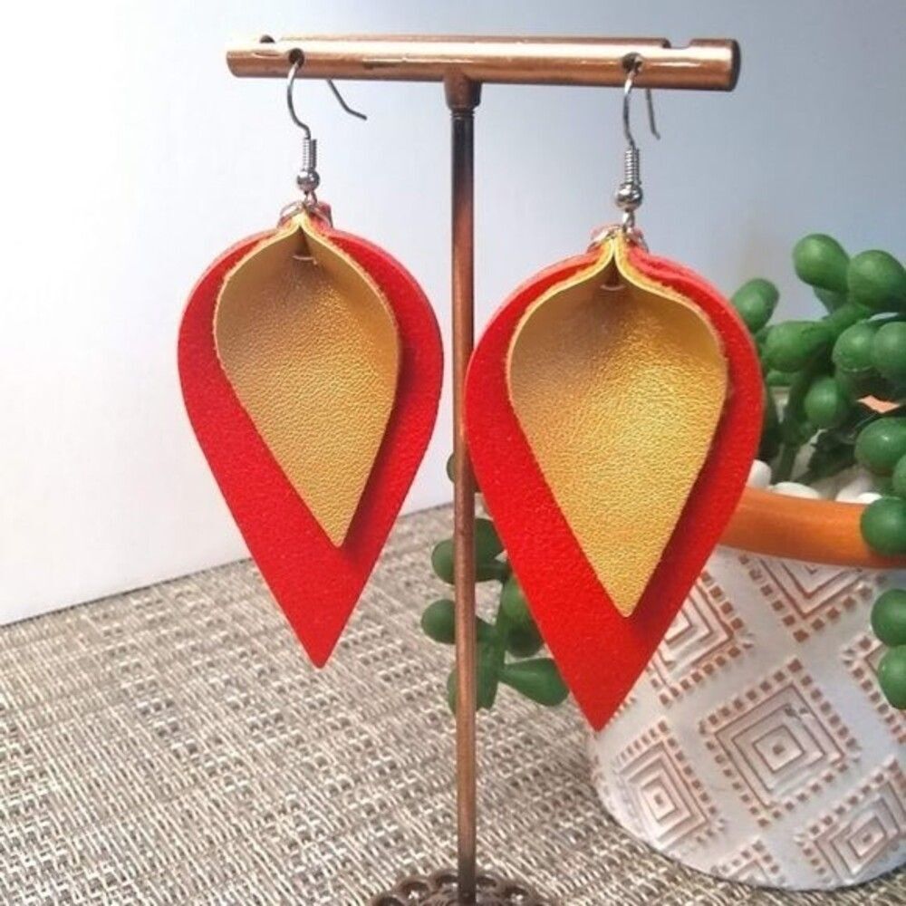 Red & Gold 2 Layered Drop Earrings